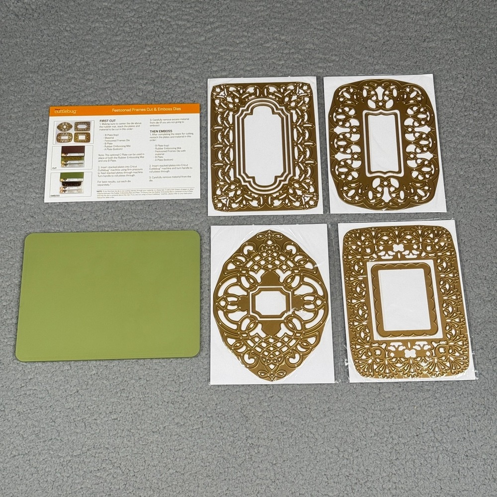 Anna Griffin Festooned Frames Cut Emboss Dies Set Cricut Cuttlebug Mat Metal 5x7